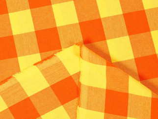 Bavlněný závěs KANAFAS - vzor velké oranžovo-žluté kostky