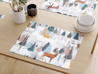 Dekorační prostírání na stůl LONETA - vzor malovaní jeleni a srnky - sada 2ks