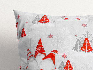 Vánoční bavlněný povlak na polštář - vzor skřítci na světle šedém