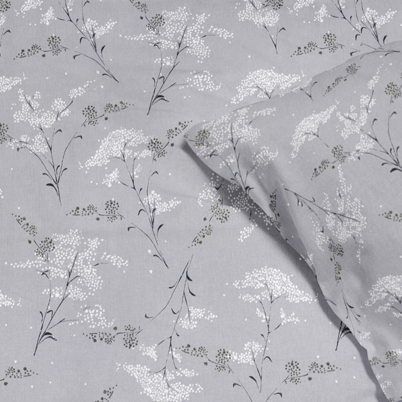 Flanelové ložní povlečení - japonské květy na šedém