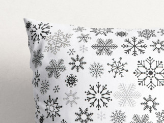 Vánoční bavlněný povlak na polštář - vzor černé vločky na bílém