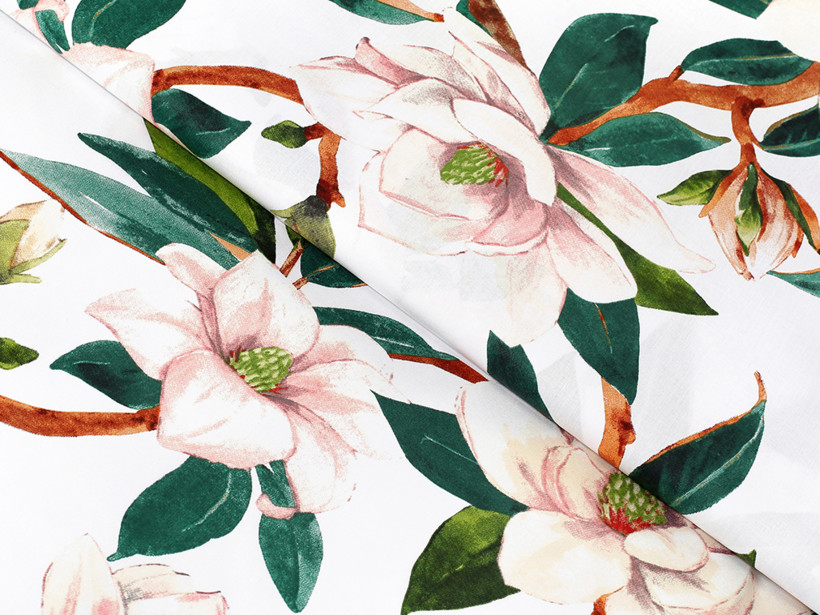 Bavlněné plátno - magnolie s listy