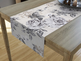 Dekorační běhoun na stůl LONETA - vzor velké šedé růže