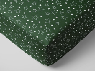 Bavlněné napínací prostěradlo - vzor bílé hvězdičky na zeleném