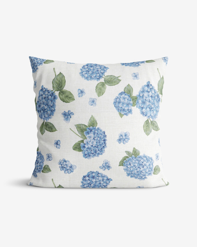 Dekorační povlak na polštář Loneta - modré květy hortenzie