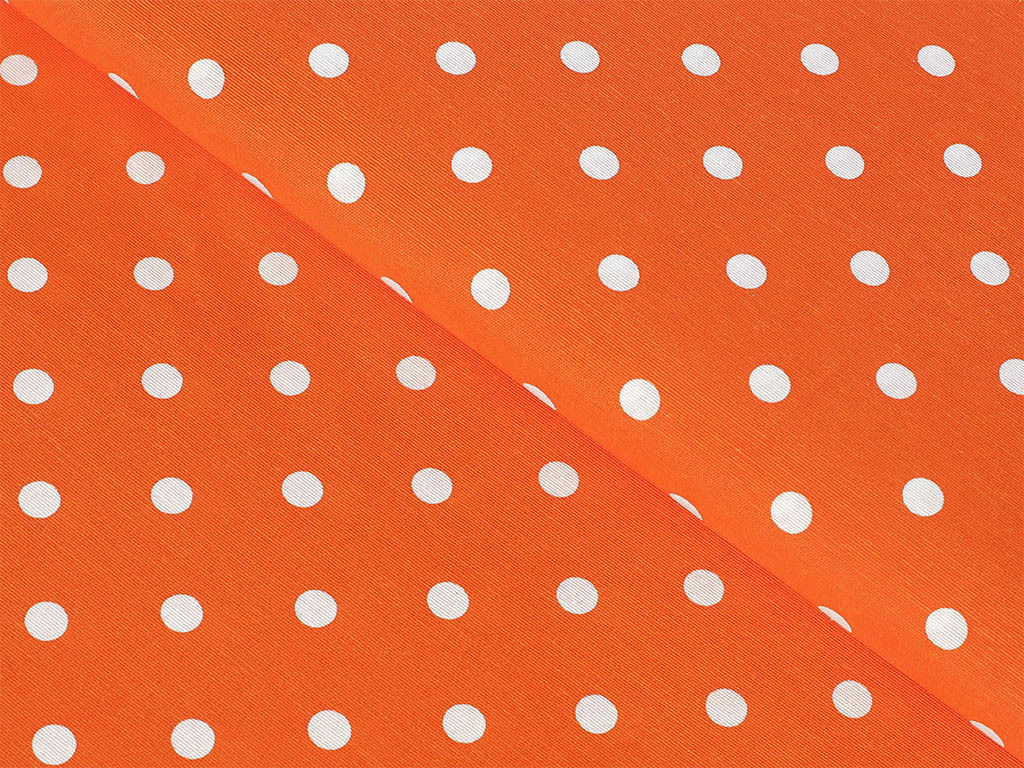 Dekorační látka Loneta - bílé puntíky na oranžovém