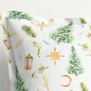 Vánoční bavlněný povlak na polštář s ozdobným lemem - stromečky a zlaté hvězdy