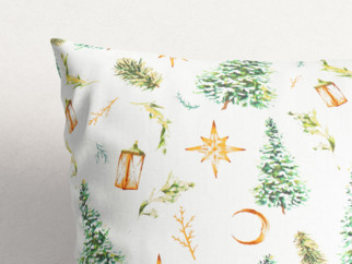 Vánoční bavlněný povlak na polštář - stromečky a zlaté hvězdy