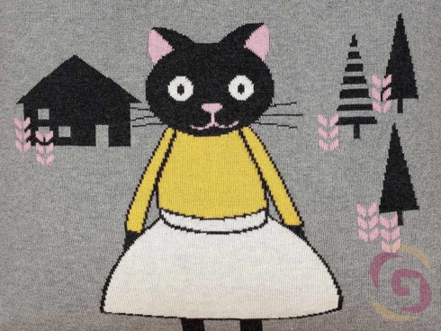 Luxusní pletený povlak na polštář vzor kočka v sukni