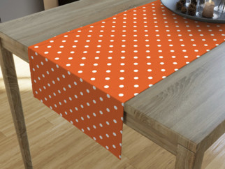 Dekorační běhoun na stůl LONETA - vzor bílé puntíky na oranžovém