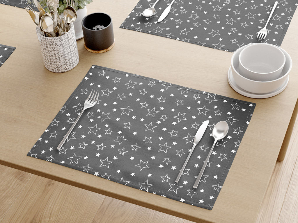 Prostírání na stůl 100% bavlněné plátno - bílé hvězdičky na šedém - sada 2ks