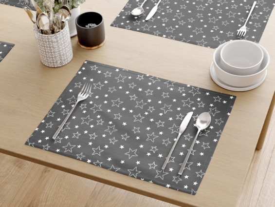 Vánoční bavlněné prostírání na stůl - vzor bílé hvězdičky na šedém - sada 2ks