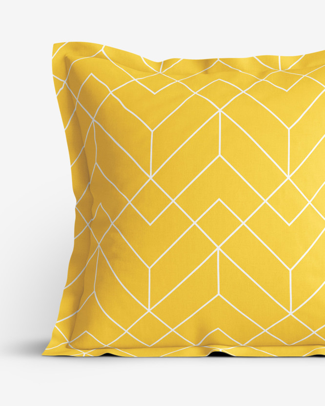 Bavlněný povlak na polštář s ozdobným lemem - mozaika na žlutém