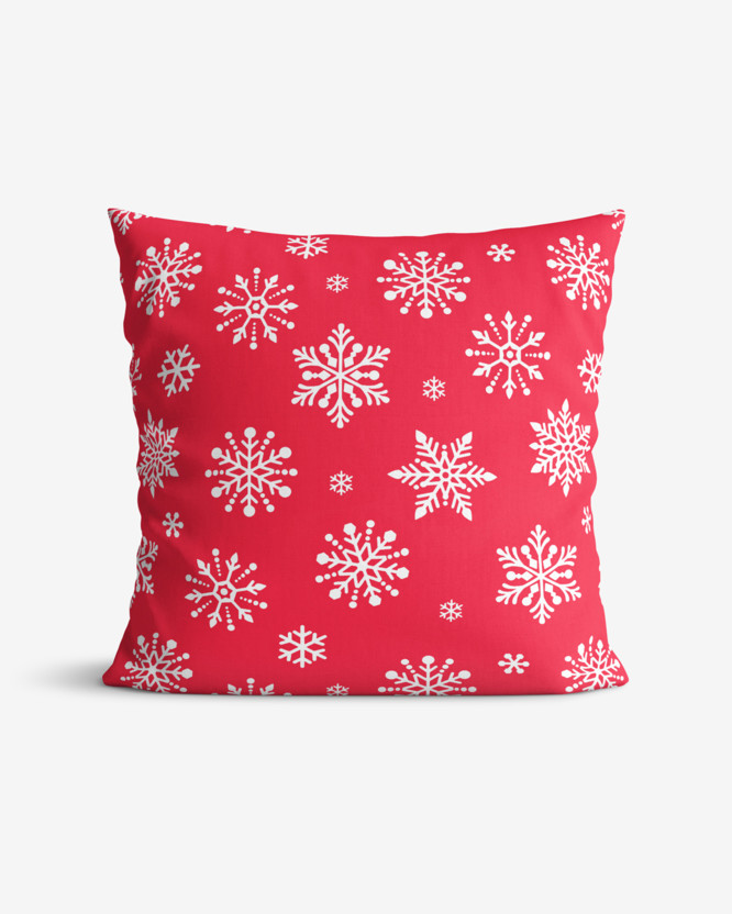 Vánoční bavlněný povlak na polštář - vločky na zářivě červeném