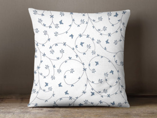 Bavlněný povlak na polštář - vzor modrošedé kytičky a motýlci na bílém