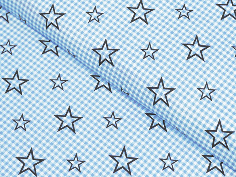 Bavlněné plátno - hvězdičky na modrém káru