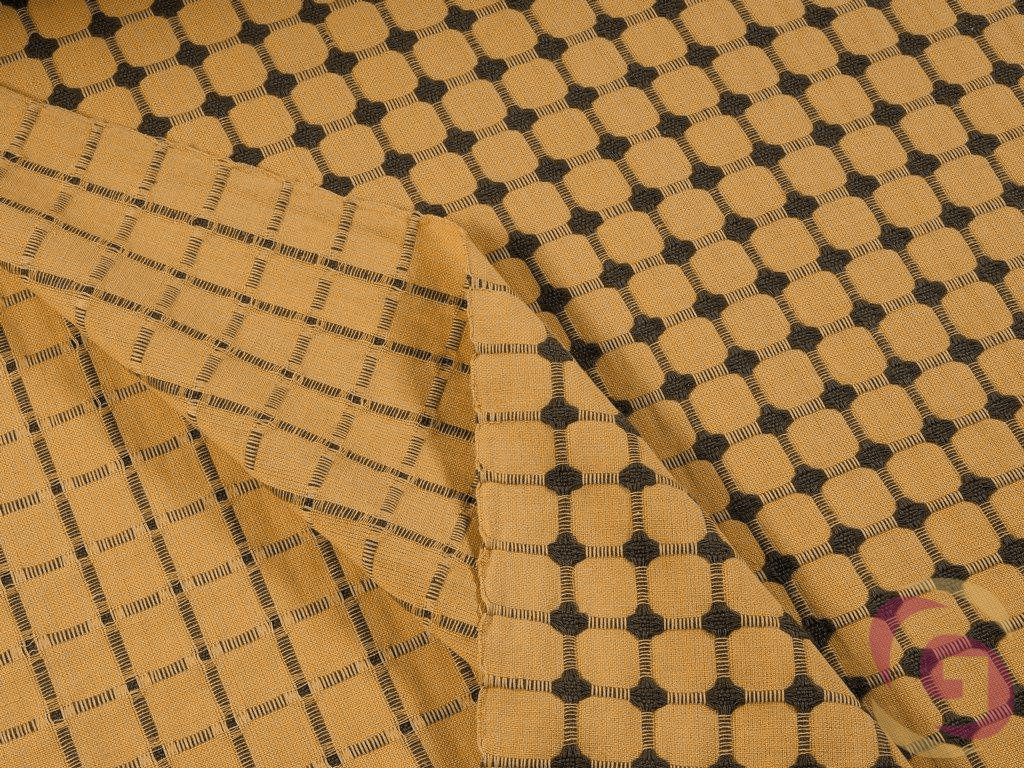 Bavlněná látka vzor hnědé nopky na žlutooranžovém - detail 2