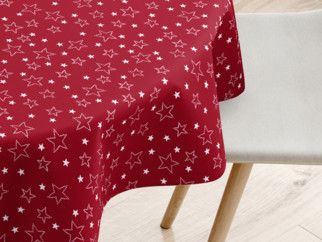 Kulatý vánoční bavlněný ubrus - vzor bílé hvězdičky na červeném
