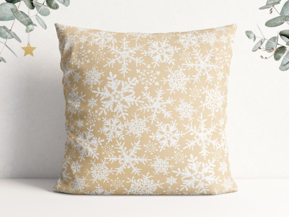 Vánoční bavlněný povlak na polštář - vzor sněhové vločky na zlatém