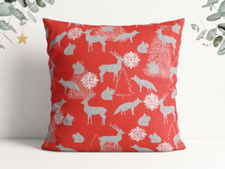 Vánoční povlak na polštář LONETA - vzor vánoční zvířátka na červeném