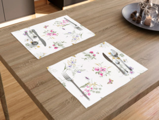 Bavlněné prostírání na stůl - vzor barevné luční květiny na bílém - 2ks