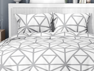 Saténové ložní povlečení Deluxe - vzor 1050 šedé geometrické tvary na bílém
