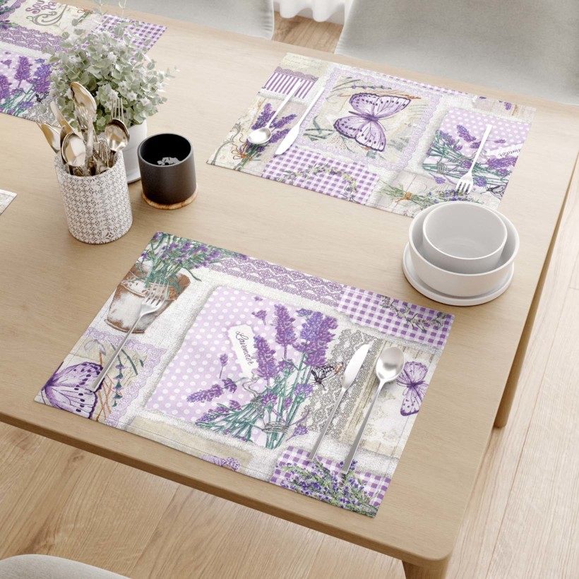 Prostírání na stůl 100% bavlněné plátno - patchwork levandulí s motýly - sada 2ks