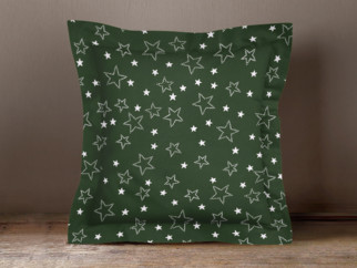 Bavlněný povlak na polštář s ozdobným lemem - vzor bílé hvězdičky na zeleném