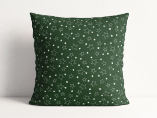 Vánoční bavlněný povlak na polštář - vzor bílé hvězdičky na zeleném