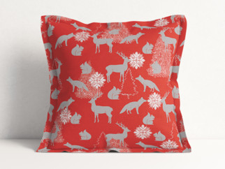 Vánoční povlak na polštář s ozdobným lemem Loneta - vánoční zvířátka na červeném