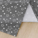 Kulatý bavlněný ubrus - vzor bílé hvězdičky na šedém