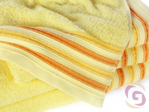 Froté ručník / osuška žlutý s oranžovými proužky - detail 1