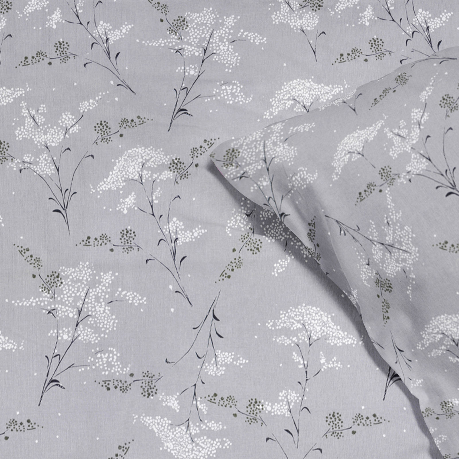 Bavlněné ložní povlečení - japonské květy na šedém