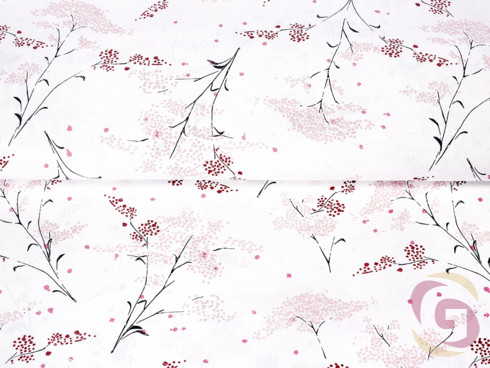 Bavlněné plátno SIMONA - vzor 934 japonské květy na bílém