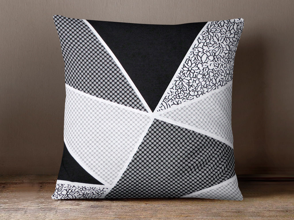 Bavlněný povlak na polštář - velké černé a šedé trojúhelníky