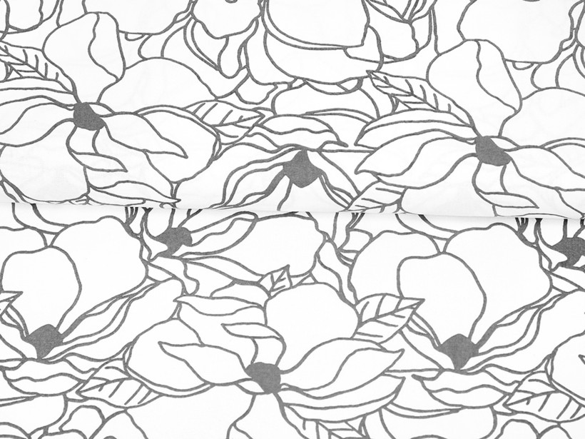 Bavlněné plátno - tmavě šedé květy na bílém