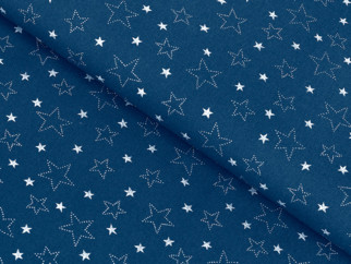 Bavlněné plátno Simona - bílé hvězdičky na modrém - metráž š. 150 cm