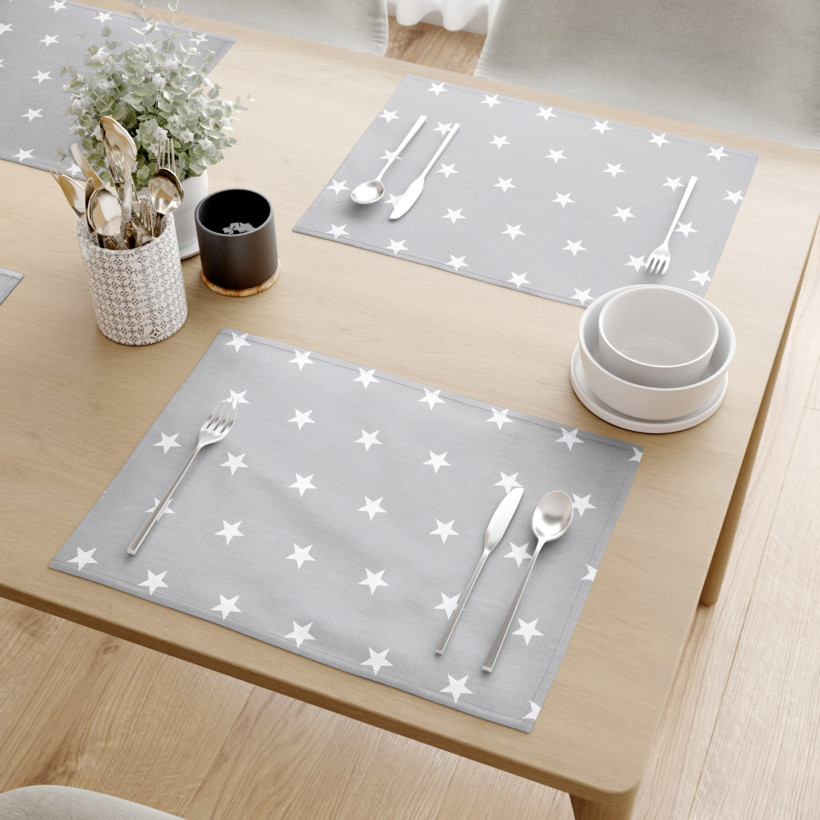 Vánoční prostírání na stůl 100% bavlněné plátno - bílé hvězdičky na světle šedém - sada 2ks