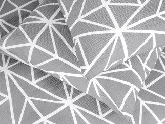 Krepové ložní povlečení Deluxe - vzor 1049 bílé geometrické tvary na šedém