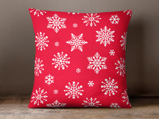 Vánoční bavlněný povlak na polštář - vzor vločky na zářivě červeném