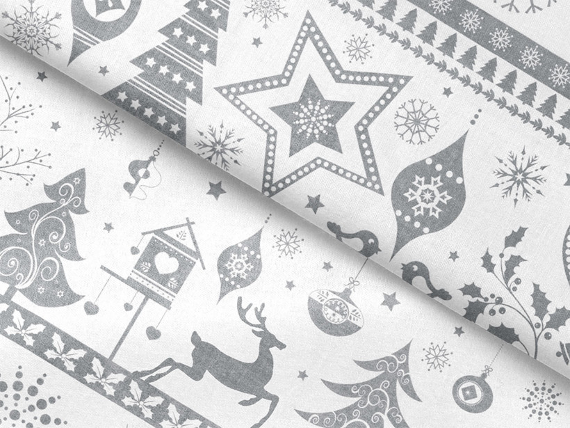 Vánoční bavlněné plátno - vánoční symboly na bílém
