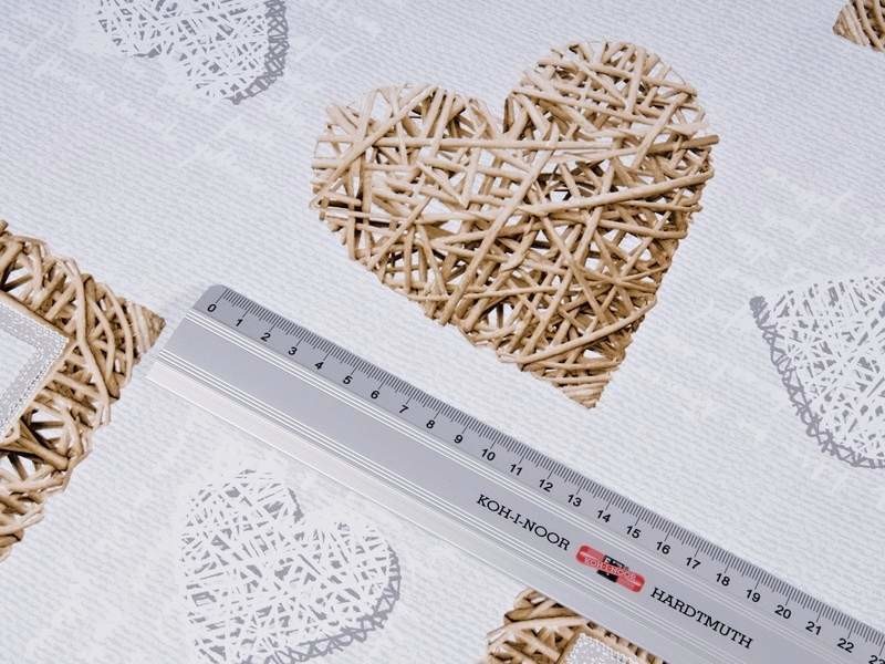 PVC ubrusovina s textilním podkladem - proutěná srdce