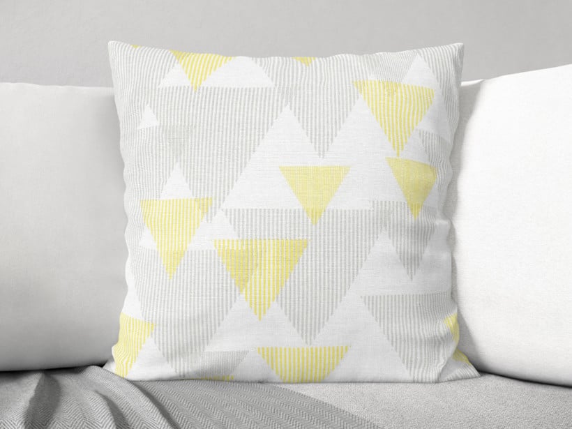 Dekorační povlak na polštář Loneta - šedé a žluté proužkované trojúhelníky