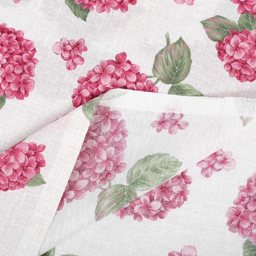 Hranatý ubrus Loneta - růžové květy hortenzie