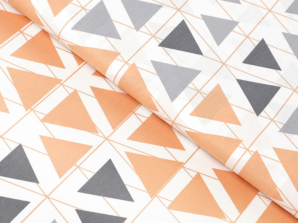 Bavlněné plátno Deluxe - oranžovo-šedé triangly