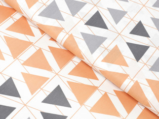 Bavlněné plátno Deluxe - oranžovo-šedé triangly - metráž š. 230 cm