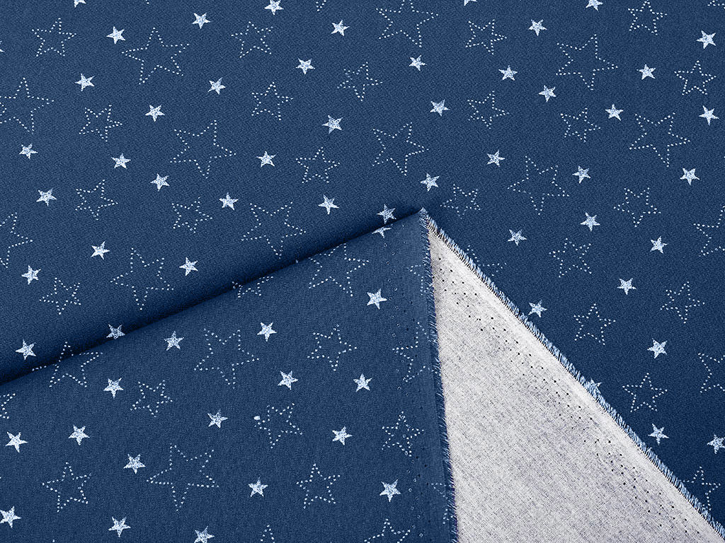 Bavlněné plátno - bílé hvězdičky na modrém