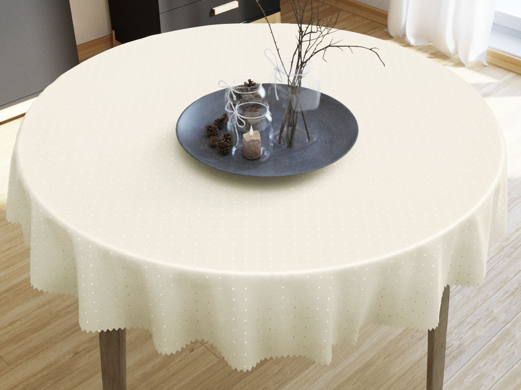 Sváteční kulatý teflonový ubrus - vanilkový s lesklými čtverečky