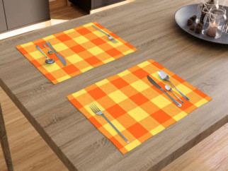 Bavlněné prostírání na stůl KANAFAS - vzor velké oranžovo-žluté kostky - 2ks