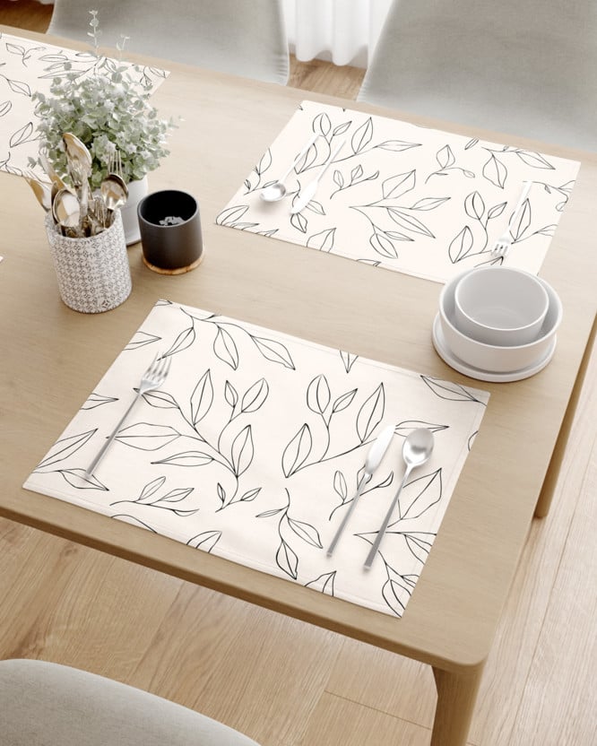 Prostírání na stůl 100% bavlněné plátno - listy na přírodním - sada 2ks